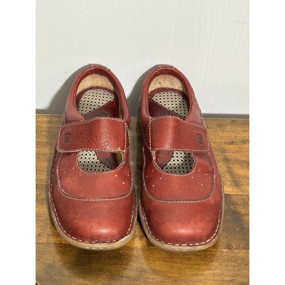 Born Mary Jane Mules Womens 7.5 Red Leather Slip On Shoe 38.5 Wide Strap Comfort - Picture 2 of 14